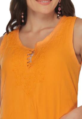 Ada Mustard Hand Embroidered Chikankari Cotton Kurti 4