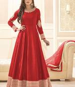 Dark red multi resham work banarasi silk salwar with dupatta