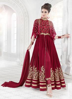 Maroon embroidered georgette salwar with dupatta 1
