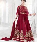 Maroon embroidered georgette salwar with dupatta