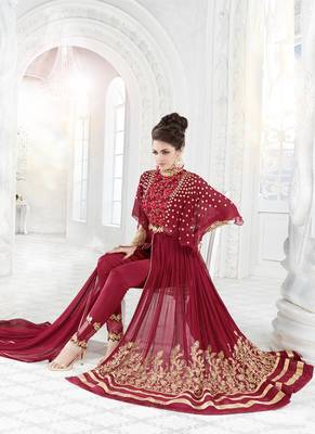 Maroon embroidered georgette salwar with dupatta 2