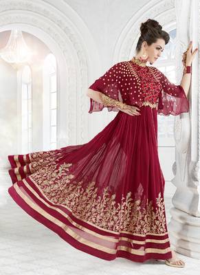 Maroon embroidered georgette salwar with dupatta 3