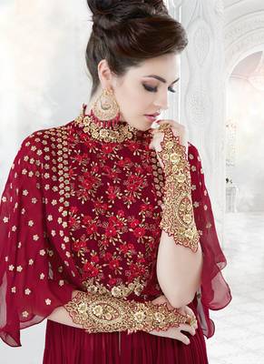 Maroon embroidered georgette salwar with dupatta 4