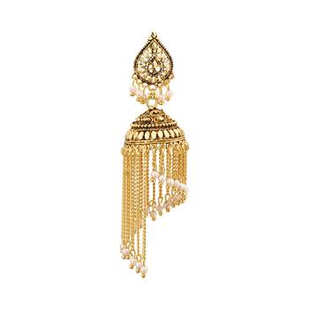 Gold Plated Chandelier Jhalar Jhuumki/Earrings with White Beads For Women And Girls 3