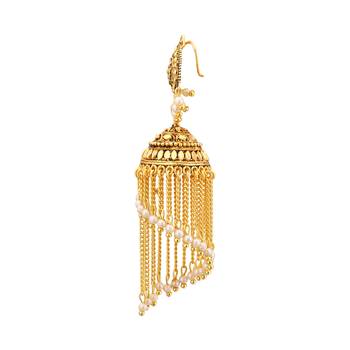 Gold Plated Chandelier Jhalar Jhuumki/Earrings with White Beads For Women And Girls 4