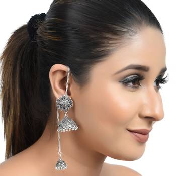 Germen Silver Oxidised Handmade Jhumki/Earrings For Womens  and  Girls 4