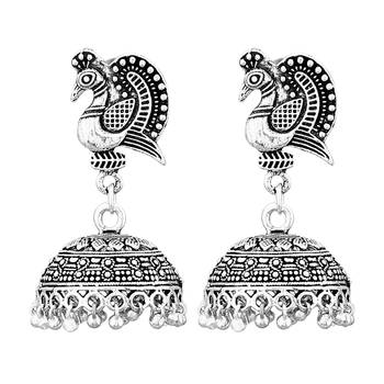 Peacock Inspired Germen Silver Oxidised Handmade Jhumki Earrings For Womens  and  Girls 1