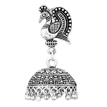 Peacock Inspired Germen Silver Oxidised Handmade Jhumki Earrings For Womens  and  Girls 3