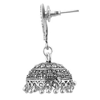 Peacock Inspired Germen Silver Oxidised Handmade Jhumki Earrings For Womens  and  Girls 4