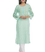 Sea Green  Embroidered Stitched Georgette Kurti