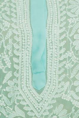 Sea Green  Embroidered Stitched Georgette Kurti 4