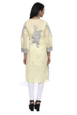 Ada Lemon Hand Embroidered Chikankari Cotton Kurti  3