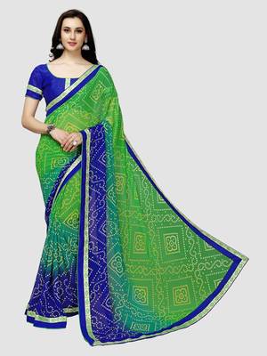 Green  printed faux georgette saree with blouse 2