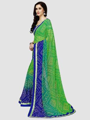 Green  printed faux georgette saree with blouse 3