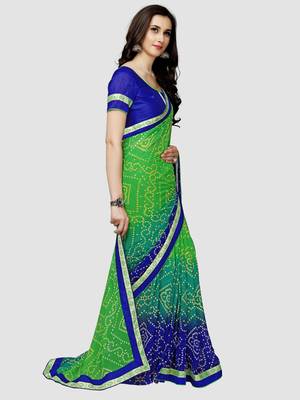 Green  printed faux georgette saree with blouse 4