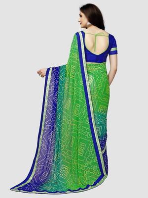 Green  printed faux georgette saree with blouse 5