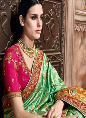 Green embroidered kanchipuram silk saree with blouse 2