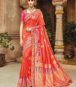 Rust embroidered kanchipuram silk saree with blouse