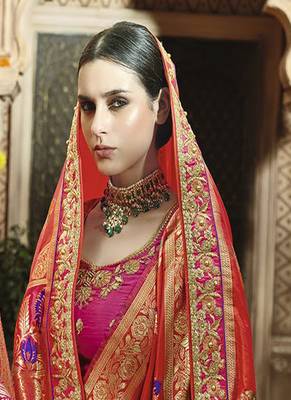 Rust embroidered kanchipuram silk saree with blouse 2