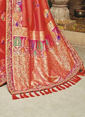 Rust embroidered kanchipuram silk saree with blouse 3