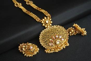 Fine design white stone studded long haram set 1