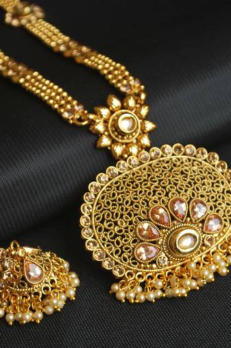 Fine design white stone studded long haram set