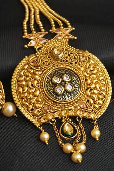 Ravishing traditional pure copper black meenakari long haram set