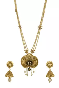 Ravishing traditional pure copper black meenakari long haram set