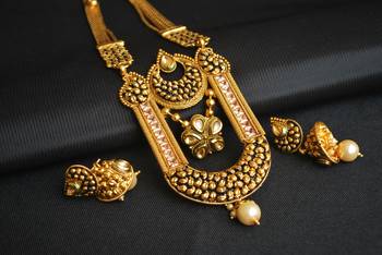 Kundan and black meenakari work multilayer pure copper  long haram set 1