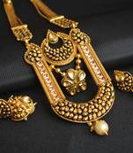 Kundan and black meenakari work multilayer pure copper  long haram set