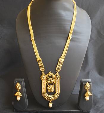 Kundan and black meenakari work multilayer pure copper  long haram set 2