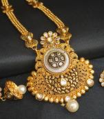 Dazzling pure copper gold tone black meenakari work necklace set