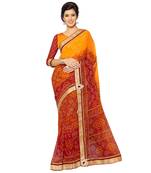 Orange Printed Faux Georgette Saree With Blouse