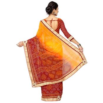 Orange Printed Faux Georgette Saree With Blouse 2