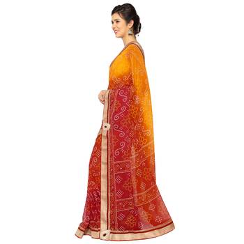 Orange Printed Faux Georgette Saree With Blouse 3