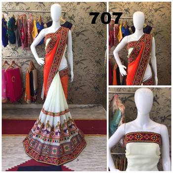 Orange Embroidered Georgette Saree With Blouse 1