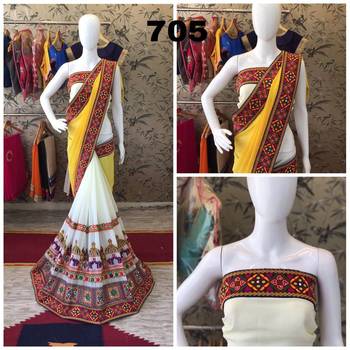 Yellow Embroidered Georgette Saree With Blouse 1