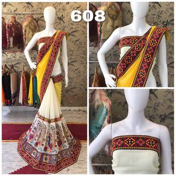 Yellow embroidered georgette saree with blouse 1