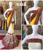 Yellow embroidered georgette saree with blouse