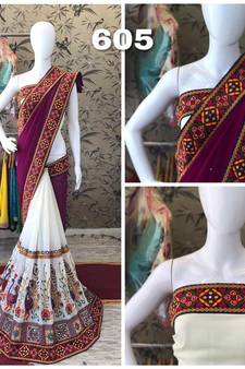 Purple Embroidered Georgette Saree With Blouse