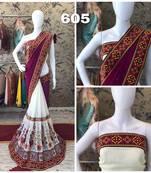 Purple Embroidered Georgette Saree With Blouse