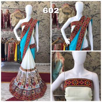 Sky Blue Embroidered Georgette Saree With Blouse 1