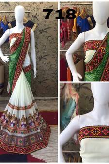 Green Embroidered Georgette Saree With Blouse