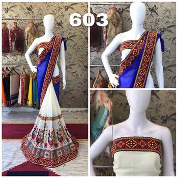 Blue Embroidered Georgette Saree With Blouse 1