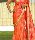Orange printed silk saree with blouse