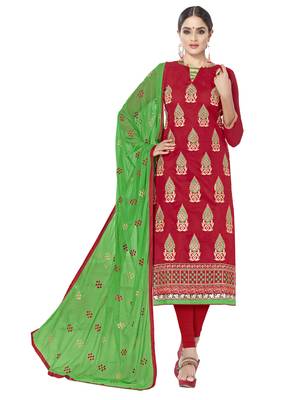 Red Ebroidered Chanderi Salwar With Dupatta 1