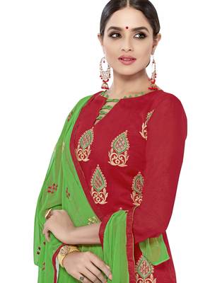 Red Ebroidered Chanderi Salwar With Dupatta 2