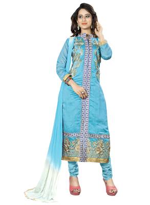 Sky Blue Ebroidered Chanderi Salwar With Dupatta 1