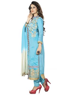 Sky Blue Ebroidered Chanderi Salwar With Dupatta 2
