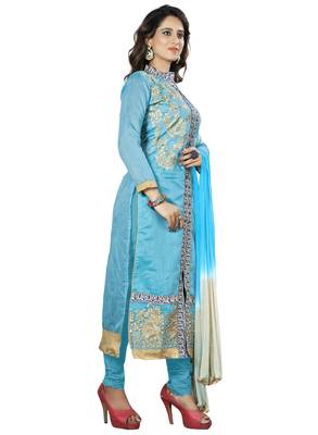 Sky Blue Ebroidered Chanderi Salwar With Dupatta 3